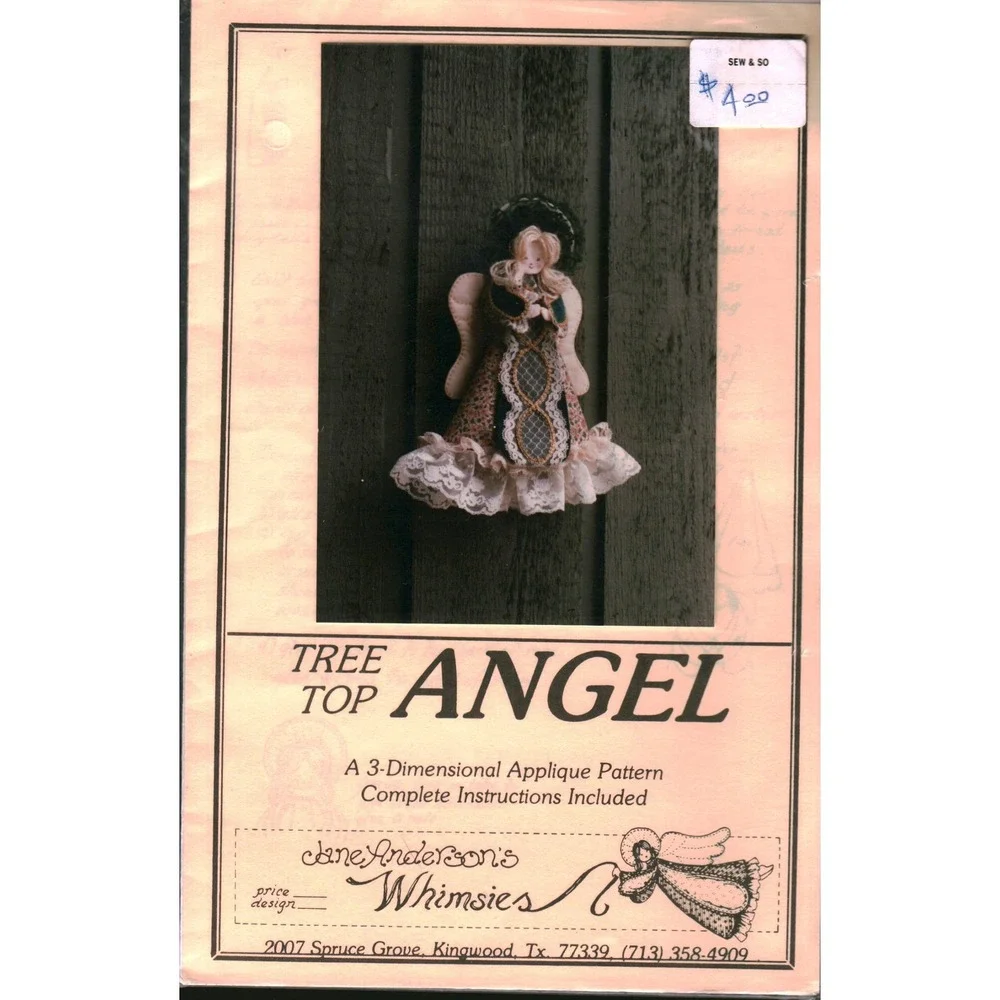 Jane Anderson Whimsies Tree Top Angel 3D Applique Sewing Pattern‎ Vintage 1982
